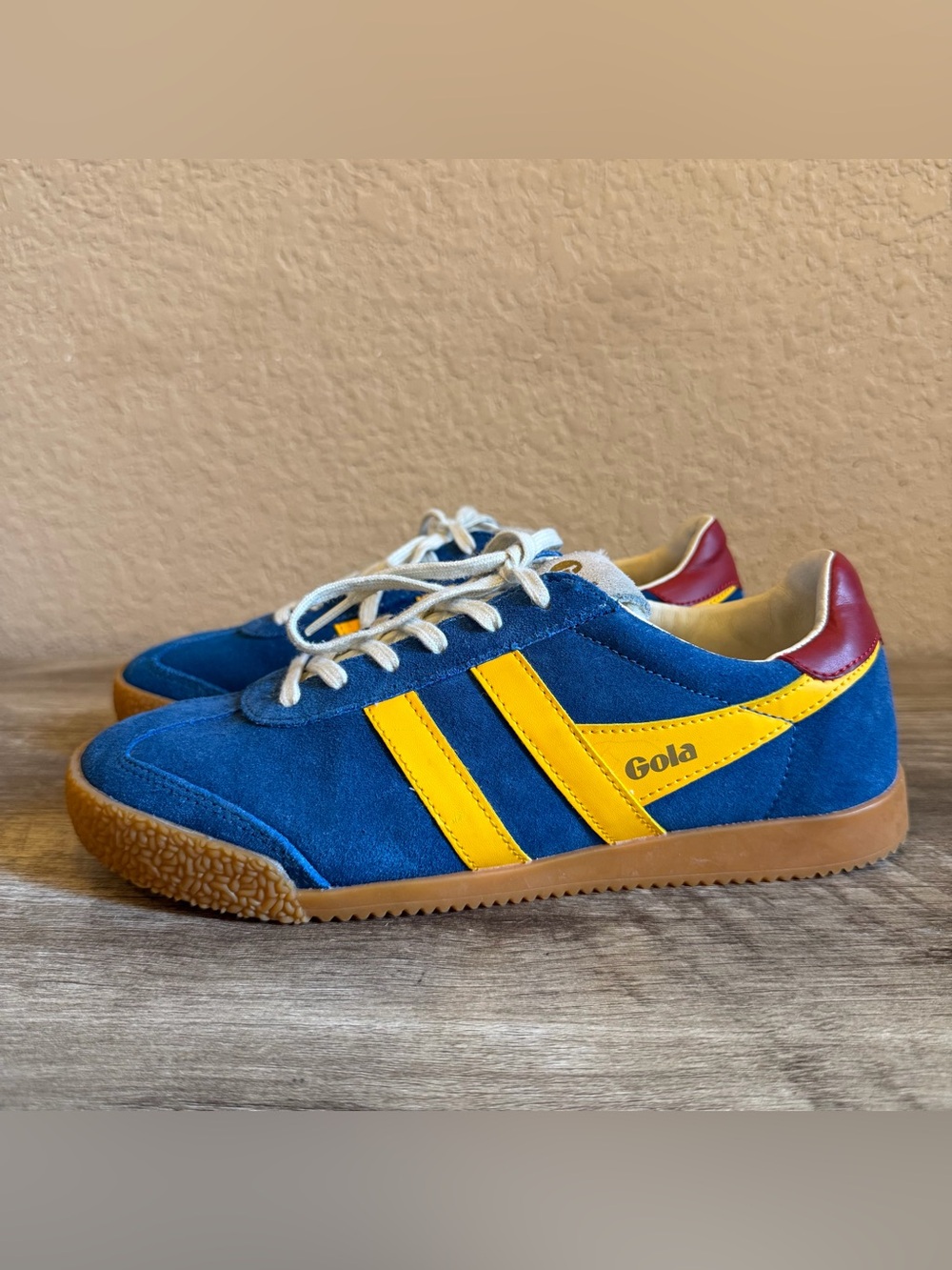 Gola Elan Sneakers Blue Suede Upper and Yellow Leather Overlays - Picture 2 of 10